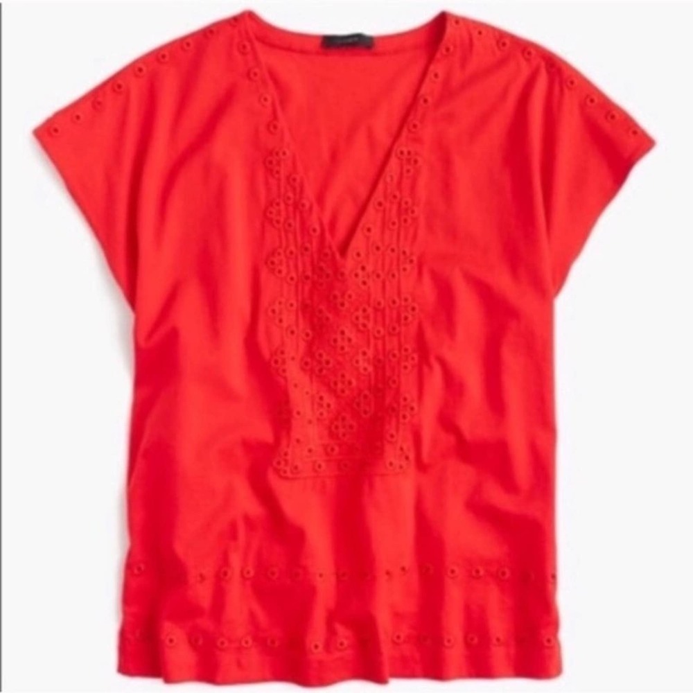J. Crew embroidered eyelet v neck shirt